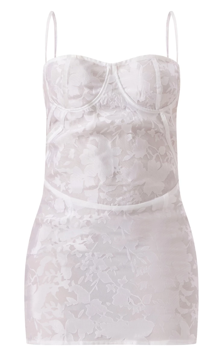 White Printed Burnout Cup Detail Strappy Bodycon Dress 6 White Printed Burnout Cup Detail Strappy Bodycon Dress - Image 4