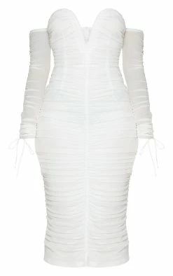 White Mesh V Bar Ruched Detail Bardot Midi Dress -US Dresses Sales Store 29385ba38554f71faa90f7f383b37ca38814c7ad cmp4999 6