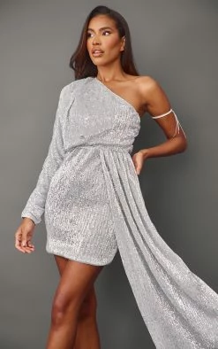 Silver Sequin One Shoulder Draped Bodycon Dress -US Dresses Sales Store 295d7cfcfaba8278a410c38915dac4c290efb496 cnb3650 4
