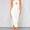 Cream Textured Halterneck Split Maxi Dress