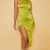 Olive Satin One Shoulder Pleat Detail Midi Dress -US Dresses Sales Store 2bc6123eac7f16160fb5d0d28f38feda26a7b2cb cmw5544 1