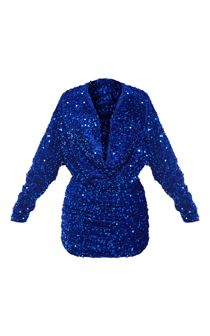 Petite Blue Velvet Sequin Extreme Plunge Mini Dress 7 Petite Blue Velvet Sequin Extreme Plunge Mini Dress - Image 5