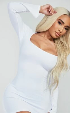 Shape White Textured Square Neck Long Sleeve Bodycon Dress -US Dresses Sales Store 2ca7ff56f07c37ca49caaf4a277f1890256b0d92 cnc1730 4