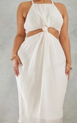Plus Cream Plisse Knot Detail Midi Dress -US Dresses Sales Store 2cb30fbc505c5c99f096f33b3f892fe562d77bc3 cnc7397 4