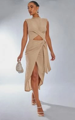 Stone Textured High Neck Cross Waist Wrap Midi Dress -US Dresses Sales Store 2d024e188033a440d155526a44ed272d2bc0f5be cnb7303 3