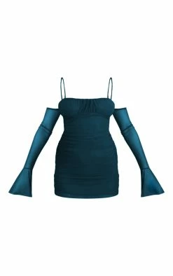Teal Mesh Cold Shoulder Flute Sleeve Bodycon Dress -US Dresses Sales Store 2d8c34ee39d828ddcf7d6ac7264a14fbc987d772 cnc2243 5