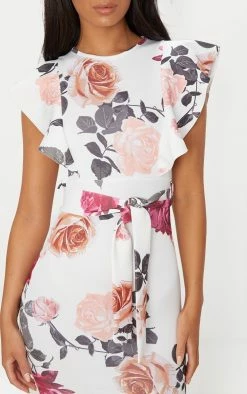 White Floral Print Frill Detail Midi Dress -US Dresses Sales Store 2de2907d98d4b6274ba2e91167c8d1cb5c2018a5 CLW2373 5