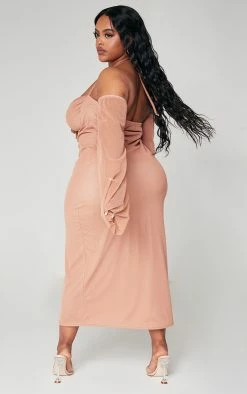 Plus Mauve Mesh Ruched Bust Sleeve Detail Midi Dress -US Dresses Sales Store 2e62dffe5b584e6850f82c8aa7d7b65f7c6106bc cna9992 2