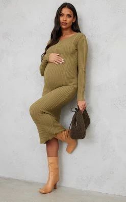 Maternity Khaki Knitted Midaxi Tie Back Bodycon Dress -US Dresses Sales Store 2ea3d93414e3b2f5a54f1c0bd1729c2f961e9381 cnd2820 3
