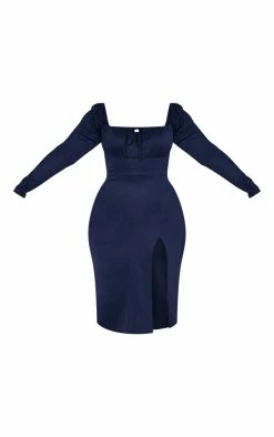 Plus Navy Puff Sleeve Tie Front Midi Dress -US Dresses Sales Store 2eba0387cc31cc54d9e71fe67f2424b5938fd96b cnc2192 5