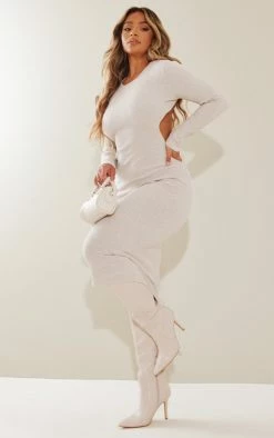Shape Oatmeal Rib Long Sleeve Open Back Midaxi Dress -US Dresses Sales Store 2f23a5fbd641a974916dfaaab24325a0758d81cc cnb7630 3