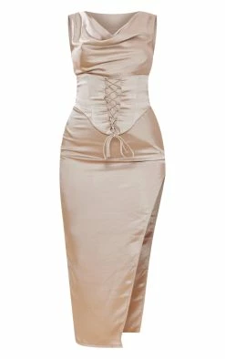 Champagne Satin Cowl Lace Up Corset Midaxi Dress -US Dresses Sales Store 30c63dab4f79ab24a9d2efafdc3360b07e97819e cnd2046 5
