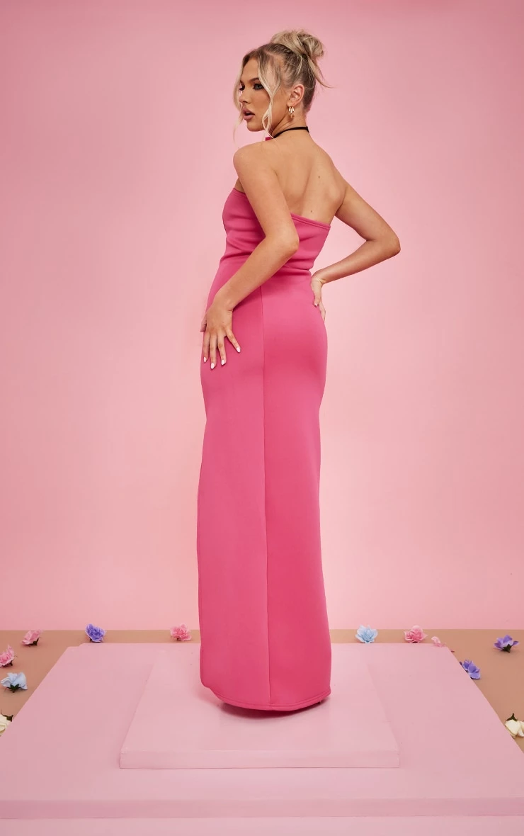 Hot Pink Scuba Bandeau Seam Detail Midaxi Dress 4 Hot Pink Scuba Bandeau Seam Detail Midaxi Dress - Image 2