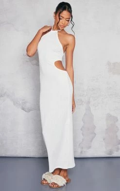 White Textured Rib Halterneck Cut Out Midaxi Dress -US Dresses Sales Store 31d8f213f34880ac5ee92fb085f137f0f76a9c74 cne2872 3