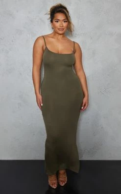 Shape Olive Khaki Jersey Strappy Maxi Dress