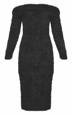 Black Eyelash Knit Bardot Midi Dress -US Dresses Sales Store 33ec8a7d37bdaf28acc2edf3fd919e4d66abb140 cnd4404 5