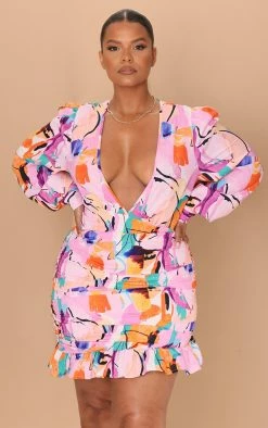 Plus Multi Ruched Plunge Front Bodycon Dress -US Dresses Sales Store 34896641f2aefc92b27396dcd60e6d284b25fc33 cmw4094 4