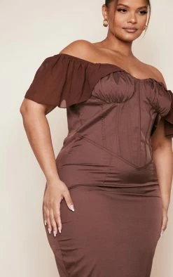 Plus Chocolate Drape Sleeve Corset Midaxi Dress -US Dresses Sales Store 3572fc6a2cbfeecc945cd24c1cc13cf7e36d925f cnd4860 4