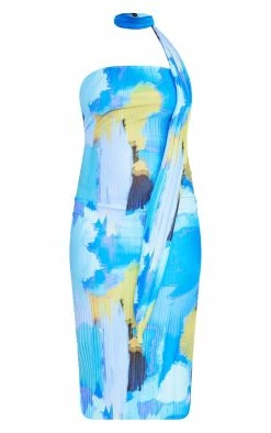 Plus Blue Abstract Choker Plisse Midi Dress -US Dresses Sales Store 35ca3ebf8646818b8c2118412e12001a96e215a3 cne4197 5