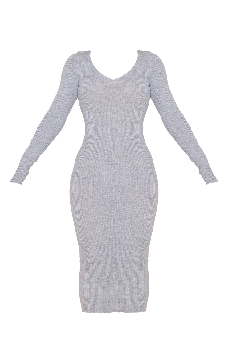 Grey V Neck Knit Midi Dress 8 Grey V Neck Knit Midi Dress - Image 6