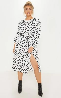 Plus White Tie Waist Dalmatian Print Midi Dress -US Dresses Sales Store 37af208a51c721769b87e466ef74f3f556cd5690 clz4165 4