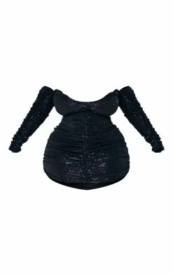 Plus Black Sequin Bardot Ruched Long Sleeve Bodycon Dress -US Dresses Sales Store 38ddc60452044e4c5573ce4d15d0653bdb0a2127 cnb4193 5