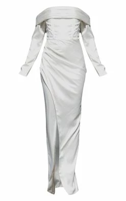 BRIDAL White Long Sleeve Bardot Split Maxi Dress -US Dresses Sales Store 39951c592fcf1bb2291aea3184d6ef45bc423d04 cnd9164 5