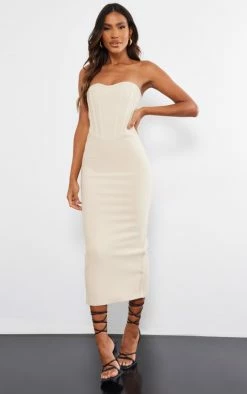 Champagne Corset Detail Bandeau Bandage Midaxi Dress