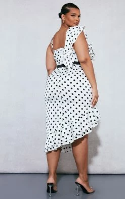 Plus White Polka Dot Ruffle Detail Midi Dress -US Dresses Sales Store 3a3e41a4e9cecf5fd1cc66d8a4d18c779fee56cc cnd4879 2