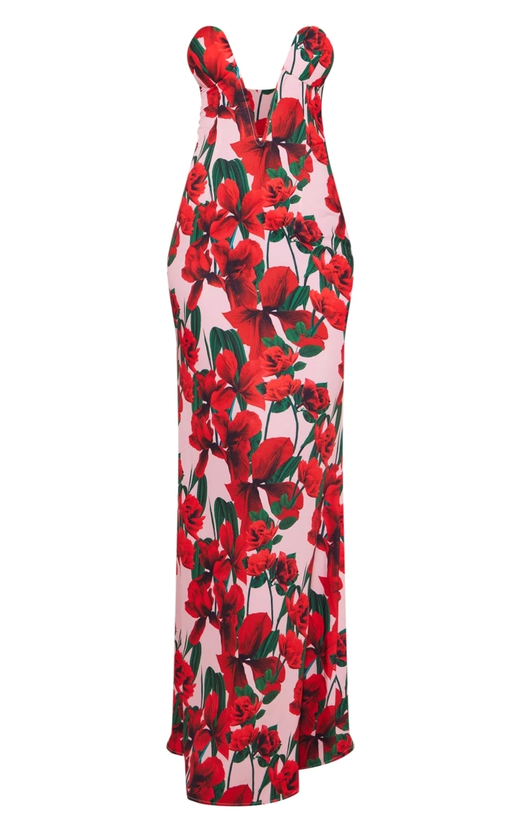 Tall Pink Floral Print Plunge Maxi Dress 7 Tall Pink Floral Print Plunge Maxi Dress - Image 5