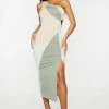 Shape Sage Green Cotton Panel Detail One Shoulder Ruched Midaxi Dress
