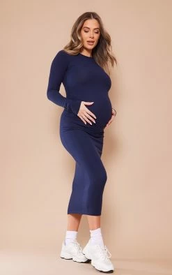 Maternity Ink Blue Long Sleeve Ribbed Midi Dress -US Dresses Sales Store 3aae57fd9cdfd733b6d0d78ec34e39a0ffaebf4f cnd2168 3
