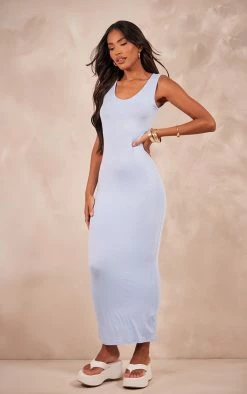 Light Blue Basic Simple Maxi Dress