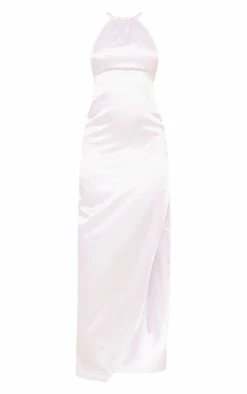 White Satin Lace Up Back Halterneck Maxi Dress -US Dresses Sales Store 3bc95a64fcbada7a7117dbbb25c62d72ca590c14 cmz9090 5