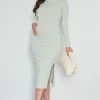 Maternity Sage Green Ribbed Longsleeve Midi Dress -US Dresses Sales Store 3c1efc6d43c1b4d1b886116d54e6af1793faf5b0 cne2350 1