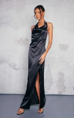 Black Cowl Neck Thigh Split Satin Maxi Dress -US Dresses Sales Store 3ca101065dbce7138710a0b014596fe24071600c cnd0609 3