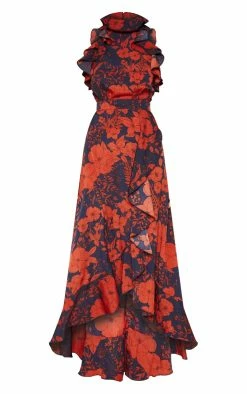 Navy Floral Print Frill Detail Wrap Maxi Dress -US Dresses Sales Store 3de15bc2d737583fe52899db3a6db806ae0efb05 cly4026 3