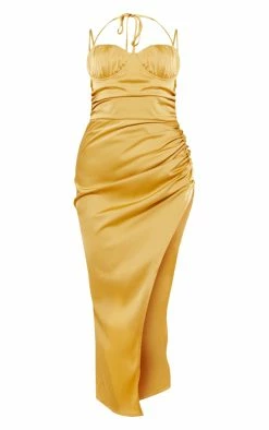 Gold Satin Underwired Ruched Halter Strap Midaxi Dress -US Dresses Sales Store 3f4eb768744ca55ca751888e593f8eb204e74043 cnc7792 5