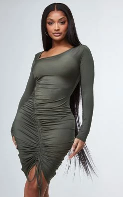 Shape Khaki Slinky Asymmetric Neckline Ruched Bodycon Dress 9 Shape Khaki Slinky Asymmetric Neckline Ruched Bodycon Dress -US Dresses Sales Store 3f717cfb33126f6435b3a989dad6d65fbe52ce6c cnc8790 3