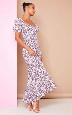 Brown Floral Print Corset Puff Sleeve Midaxi Dress -US Dresses Sales Store 40400fd355d93961c153a5c66e1d99571e19852e cnd7537 3