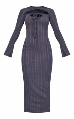 Charcoal Wide Rib Cut Out Tie Back Maxi Dress -US Dresses Sales Store 40fa5b65bb48ef50de81c56762de81ffcd4b56b9 cnd4071 5