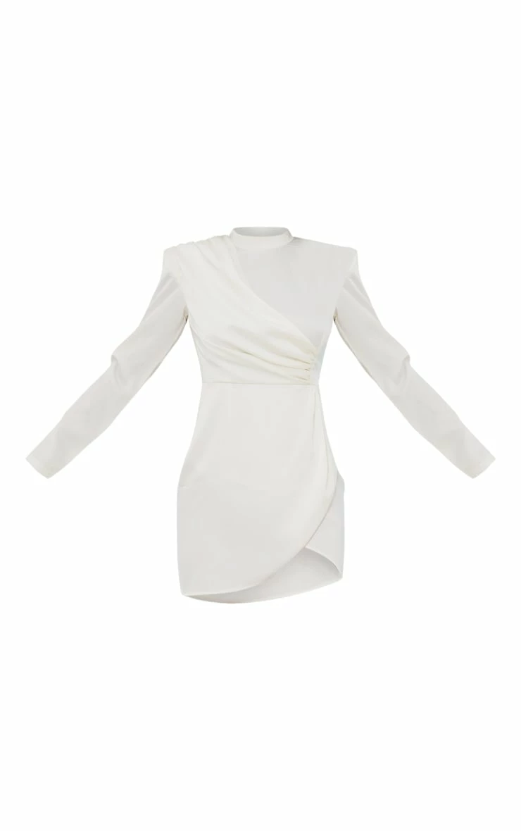 Cream Textured Satin High Neck Drape Bodycon Dress 7 Cream Textured Satin High Neck Drape Bodycon Dress - Image 5