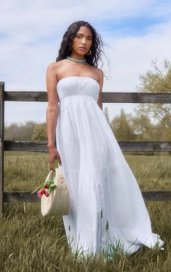 White Bandeau Cut Out Back Floaty Maxi Dress