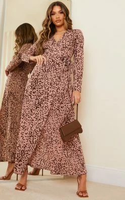 Dusty Pink Dalmatian Long Sleeve Wrap Maxi Dress -US Dresses Sales Store 42507e7a6e21e3042f5d5a766f49073eeee7eda1 cmq2165 4