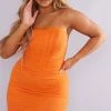 Shape Orange Mesh Corset Detail Ruched Bodycon Dress