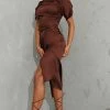 Chocolate Satin Short Sleeve Ruched Midaxi Dress -US Dresses Sales Store 42c043c516cd240bef8a7ec942b977f0ba12efca cmq1693 1