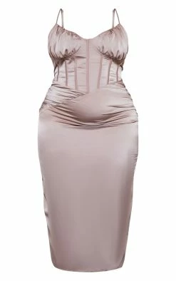 Plus Mocha Ruched Bust Satin Midi Dress -US Dresses Sales Store 43969d3585f43ec42dd053934d3bc49a37a43f1d cnd4874 5