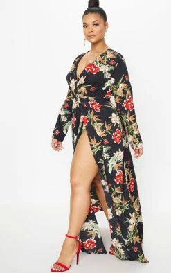 Plus Black Floral Twist Front Maxi Dress -US Dresses Sales Store 44714b224496ea839740d44b3a50e78d8194a2a5 CLV2347 4