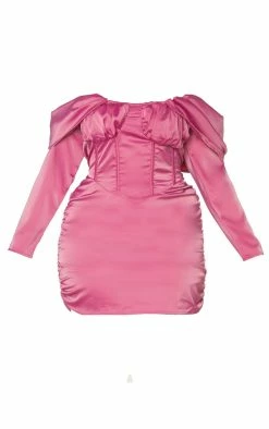 Plus Pink Satin Drape Bardot Sleeve Ruched Back Bodycon Dress -US Dresses Sales Store 4475509e6e9b8957f4dcdf32d0343a6f23a0c783 cmu5860 6