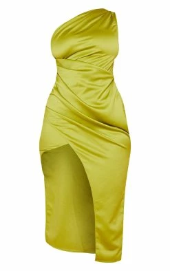 Olive Satin One Shoulder Pleat Detail Midi Dress -US Dresses Sales Store 44d39db4e3a89a387e4a3109b2eea7410dd51b9f cmw5544 6